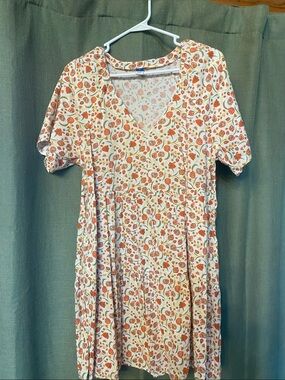 Old Navy White Floral Top with Orange and Green Accents